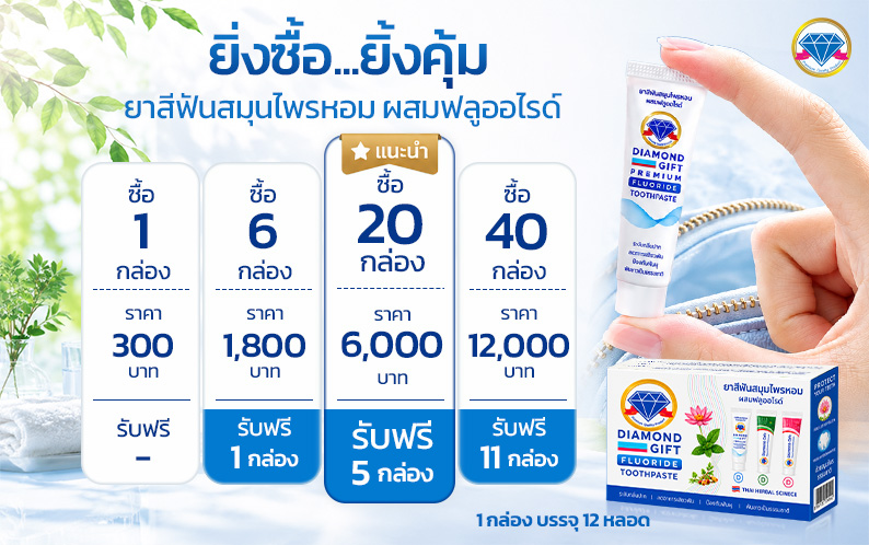 ยาสีฟันไดมอนด์กิฟ Premium (6g) 12 หลอด